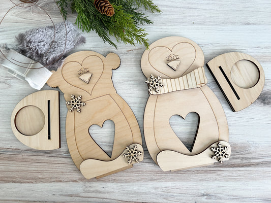 Phil & Penny Winter Penguins Tealight Shelf Sitter - DIY Home Kit - NO PAINT included