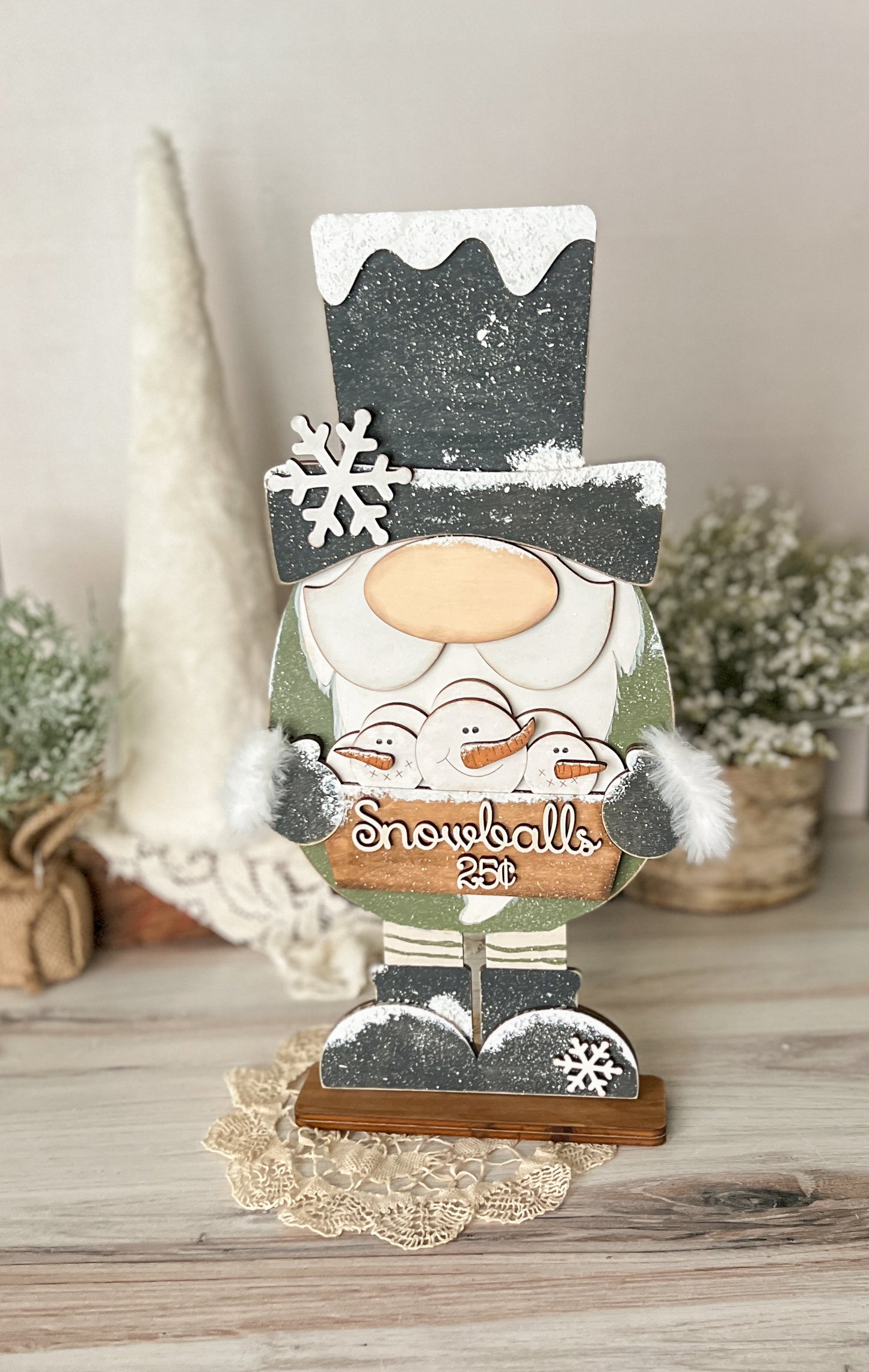 Snowball Winter Gnome - DIY Kit - Wood Blank - NO PAINT Included