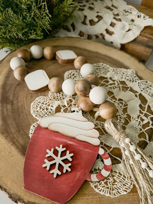 Hot Cocoa Mug Wood Bead Garland