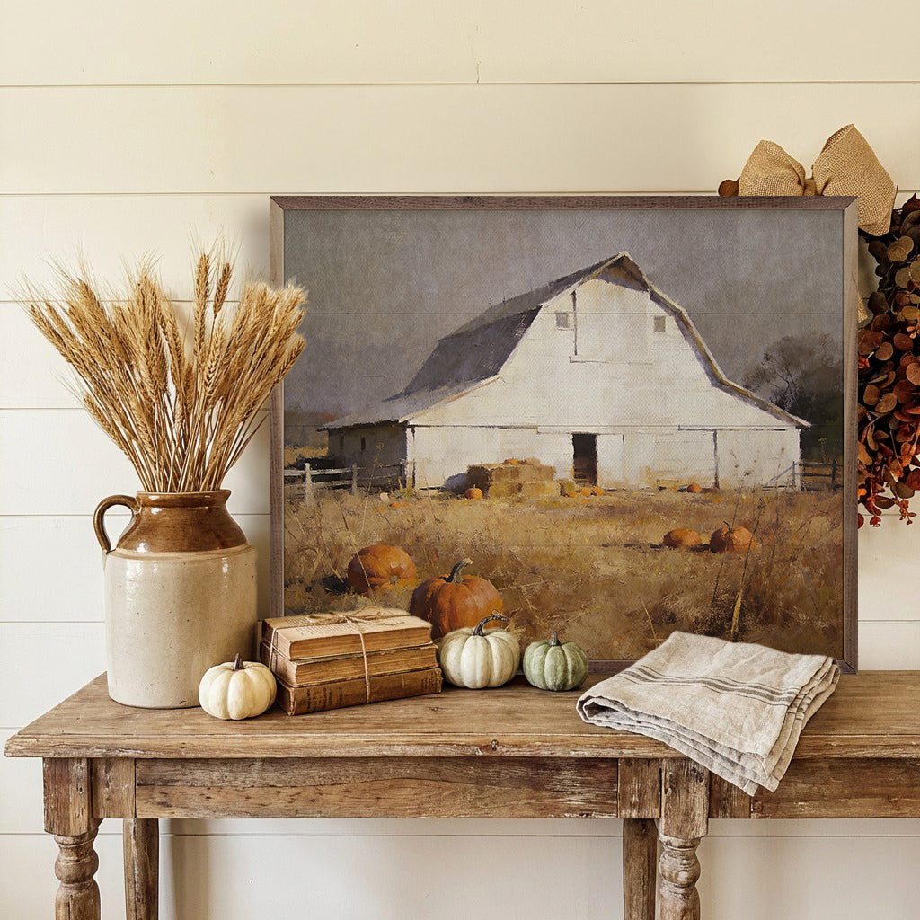 White Barn In Golden Pumpkin Pasture
