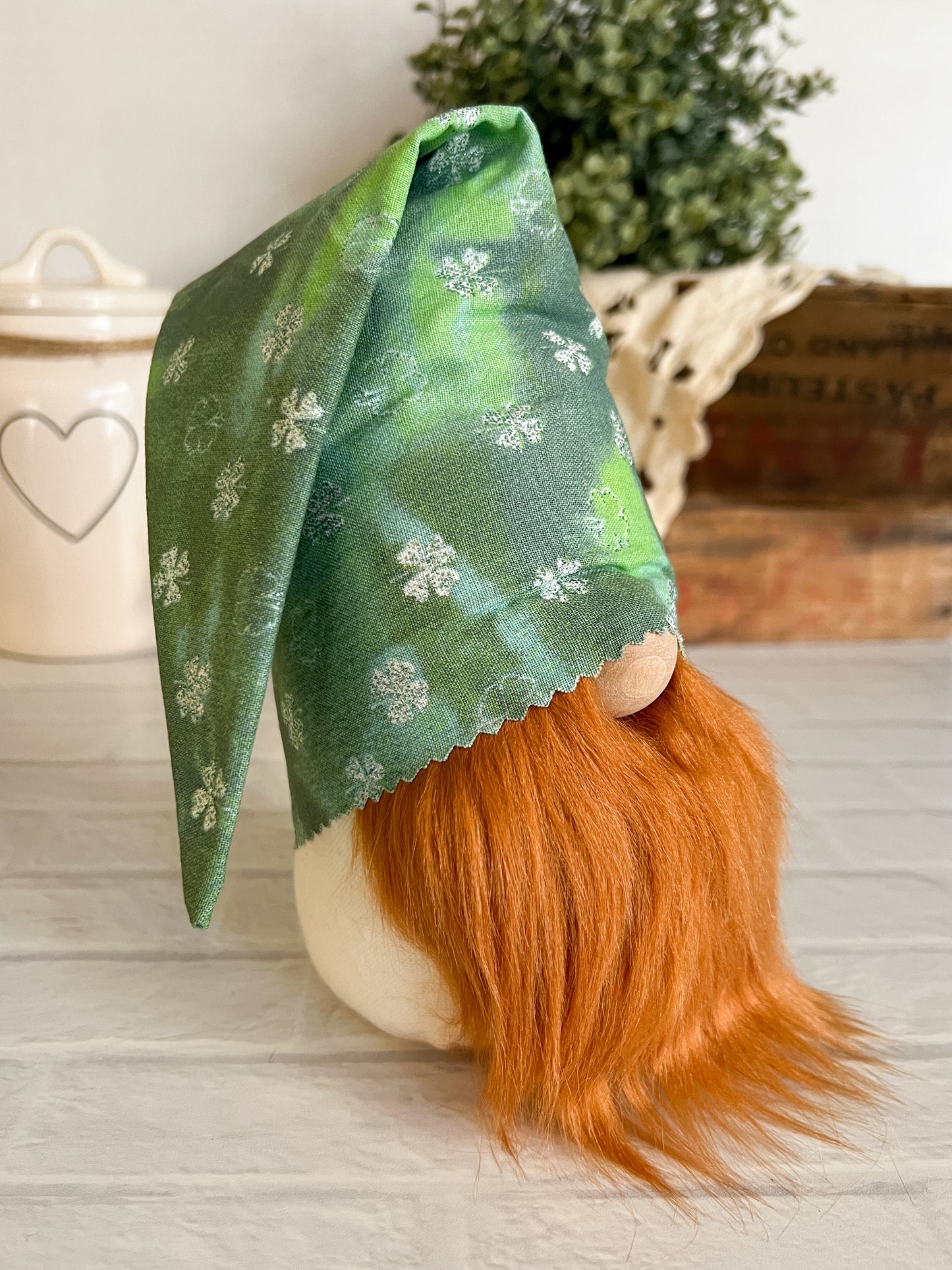 Green Shimmer shamrock fabric gnome