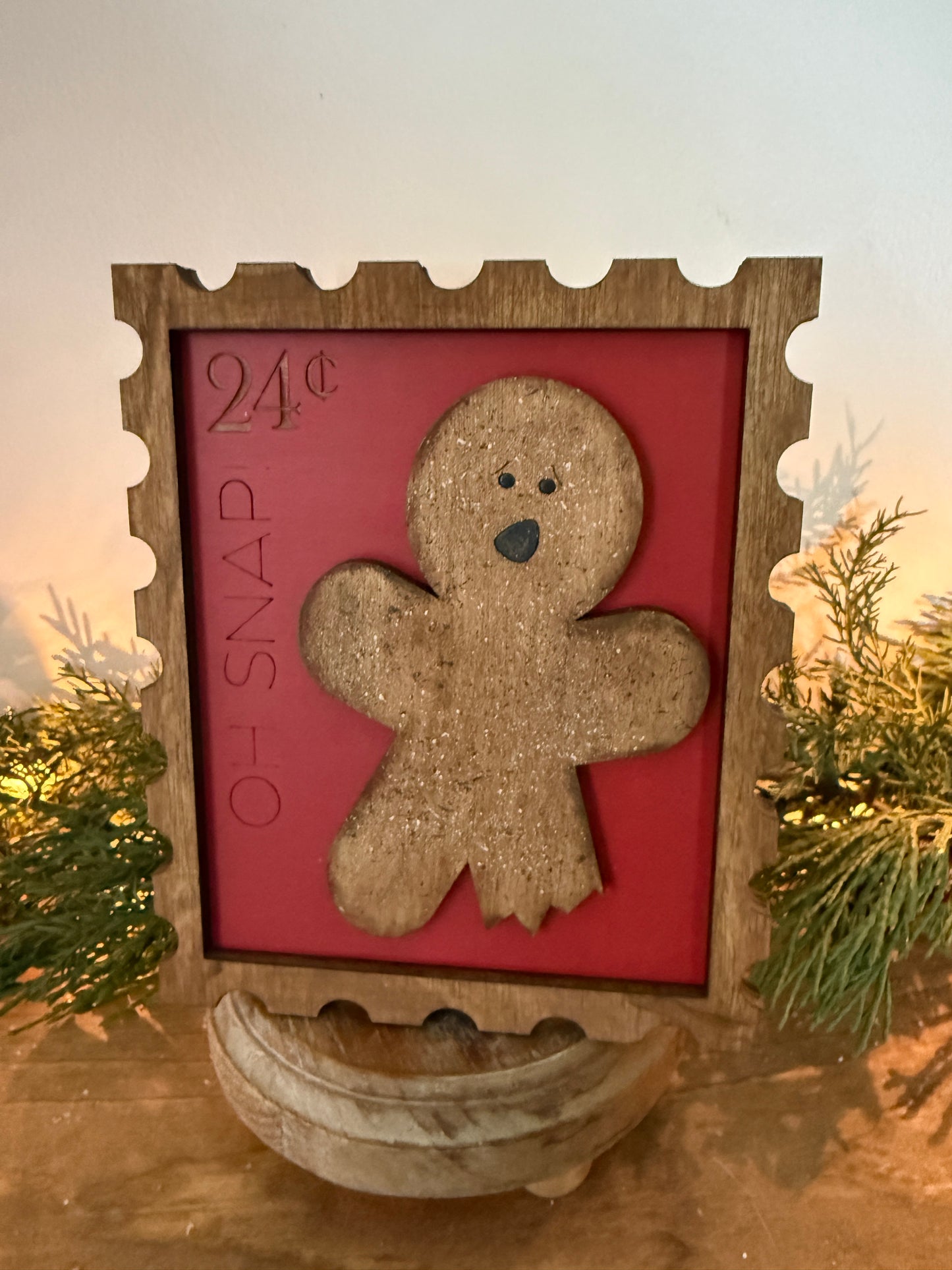 OH SNAP! Christmas Gingerbread 3D postage stamp wood sign