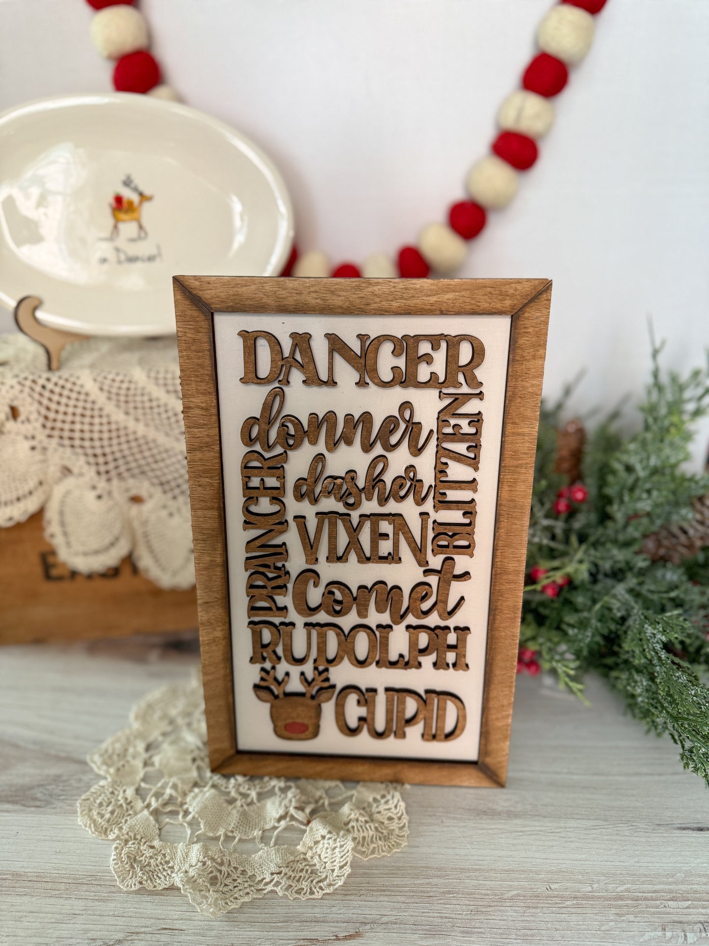 Reindeer Names 3D wood sign - FINISHED PRODUCT