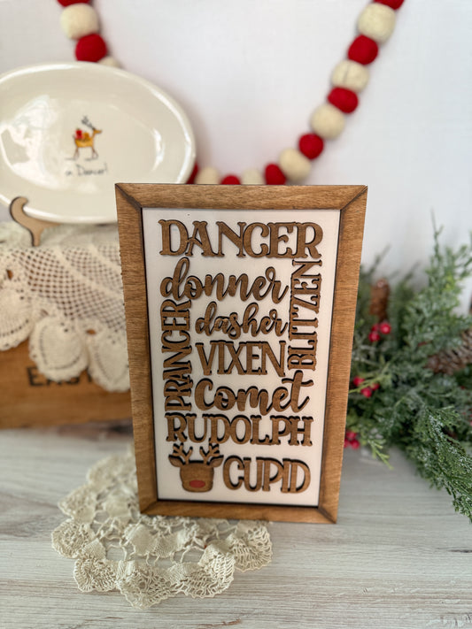 Reindeer Names 3D wood sign - FINISHED PRODUCT