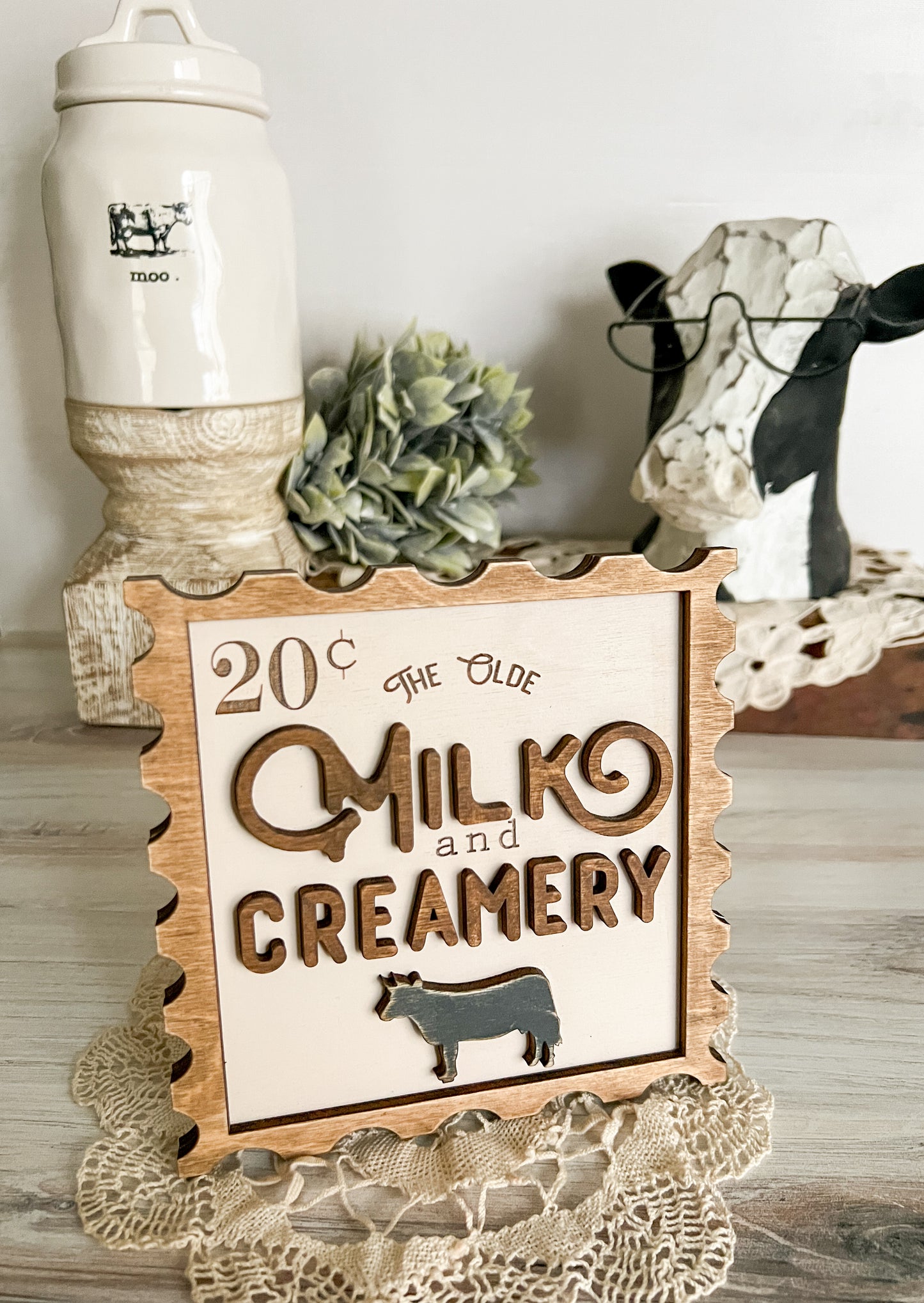 The Olde Milk & Creamery Postage Stamp 3D Sign