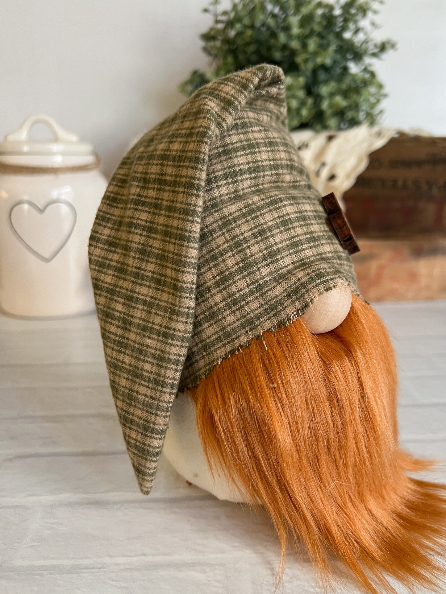 Country plaid red beard fabric gnome