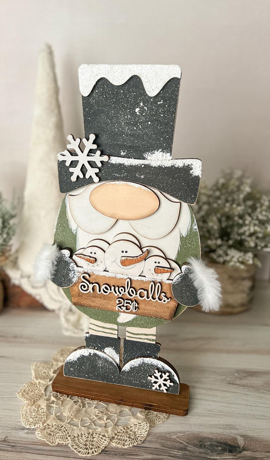 Snowball Winter Gnome 16” 3D Shelf Sitter - FINISHED PRODUCT