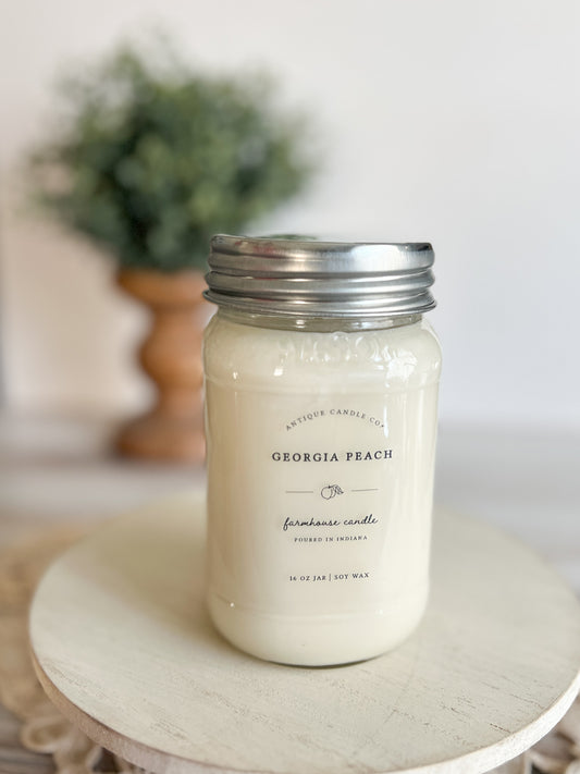 Georgia Peach Mason Jar Soy Candle 16 oz