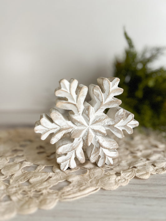 Whitewash Wooden Snowflake 5"x5"