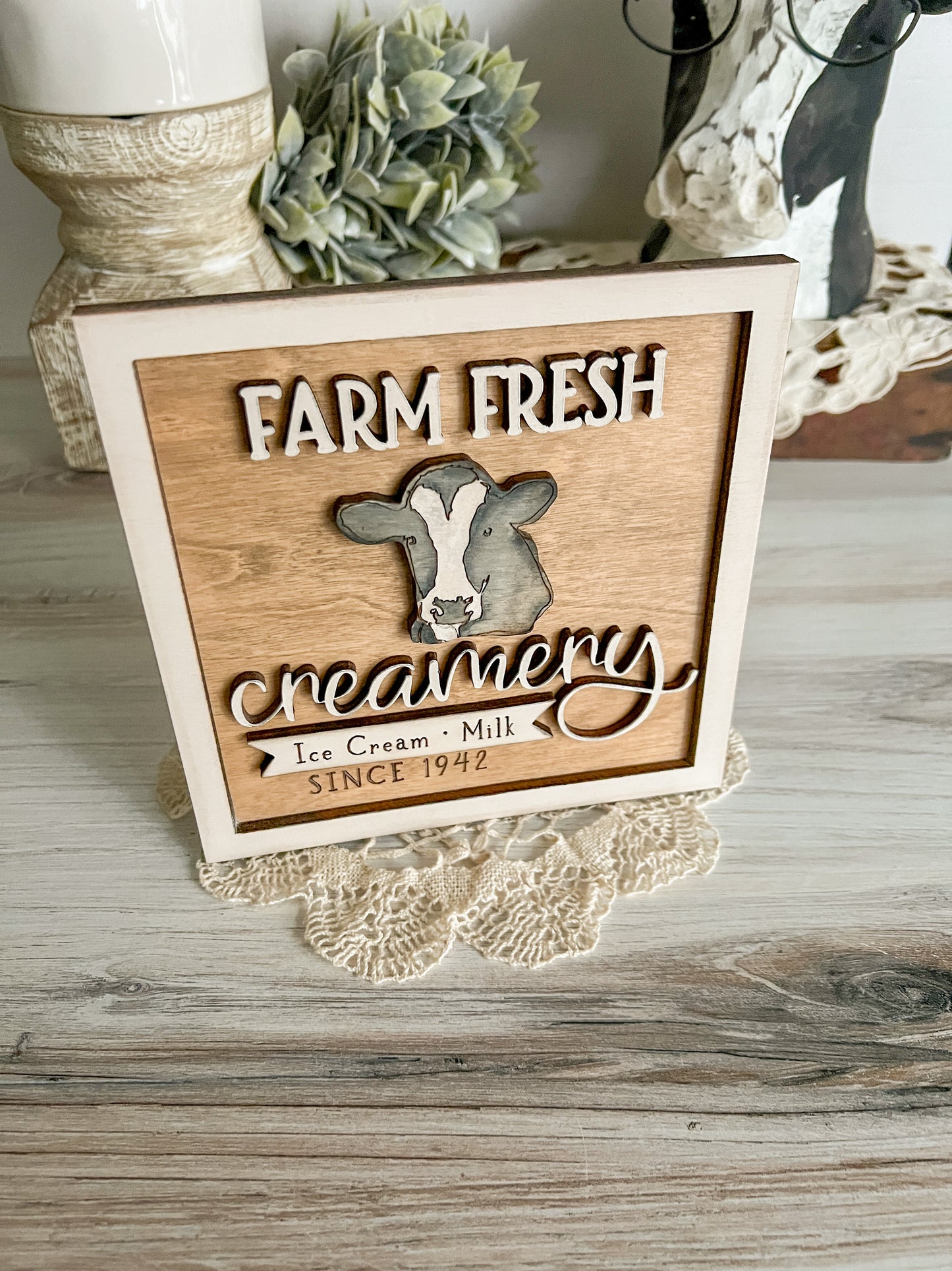 Farm Fresh Creamery Cow 3D Sign