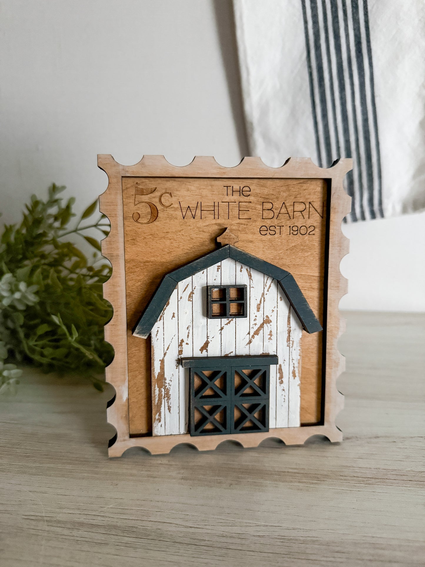White Chippy Barn 3D Postage Stamp Sign