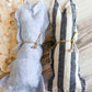 Upcycled Fabric Bunny Ornies - stripe denim and blue