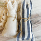 Upcycled Fabric Bunny Ornies - denim stripe and white