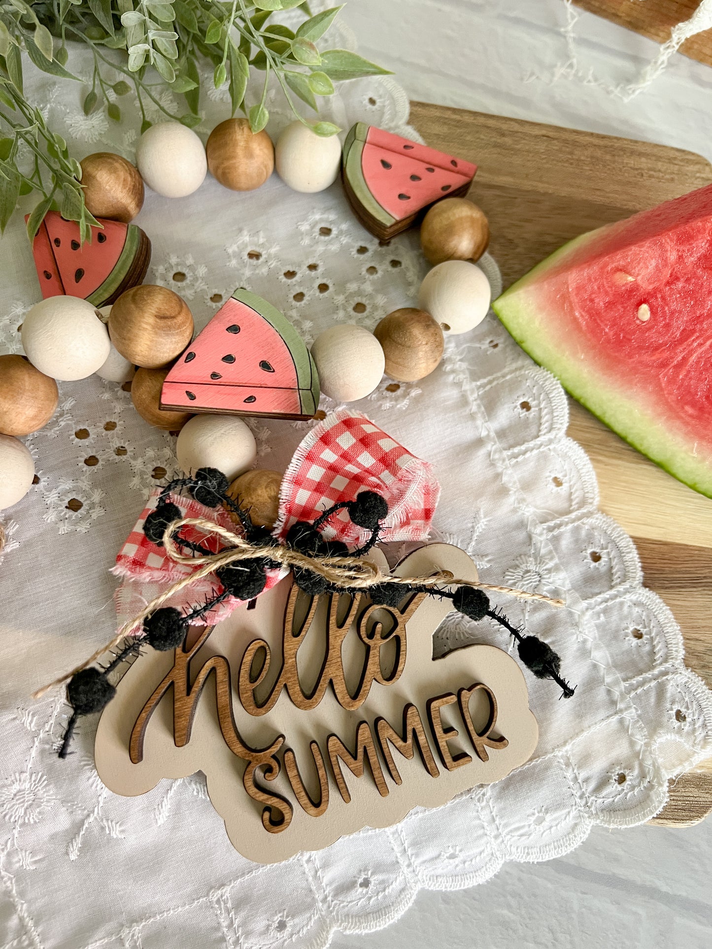 Hello Summer Watermelon Wood Bead Garland