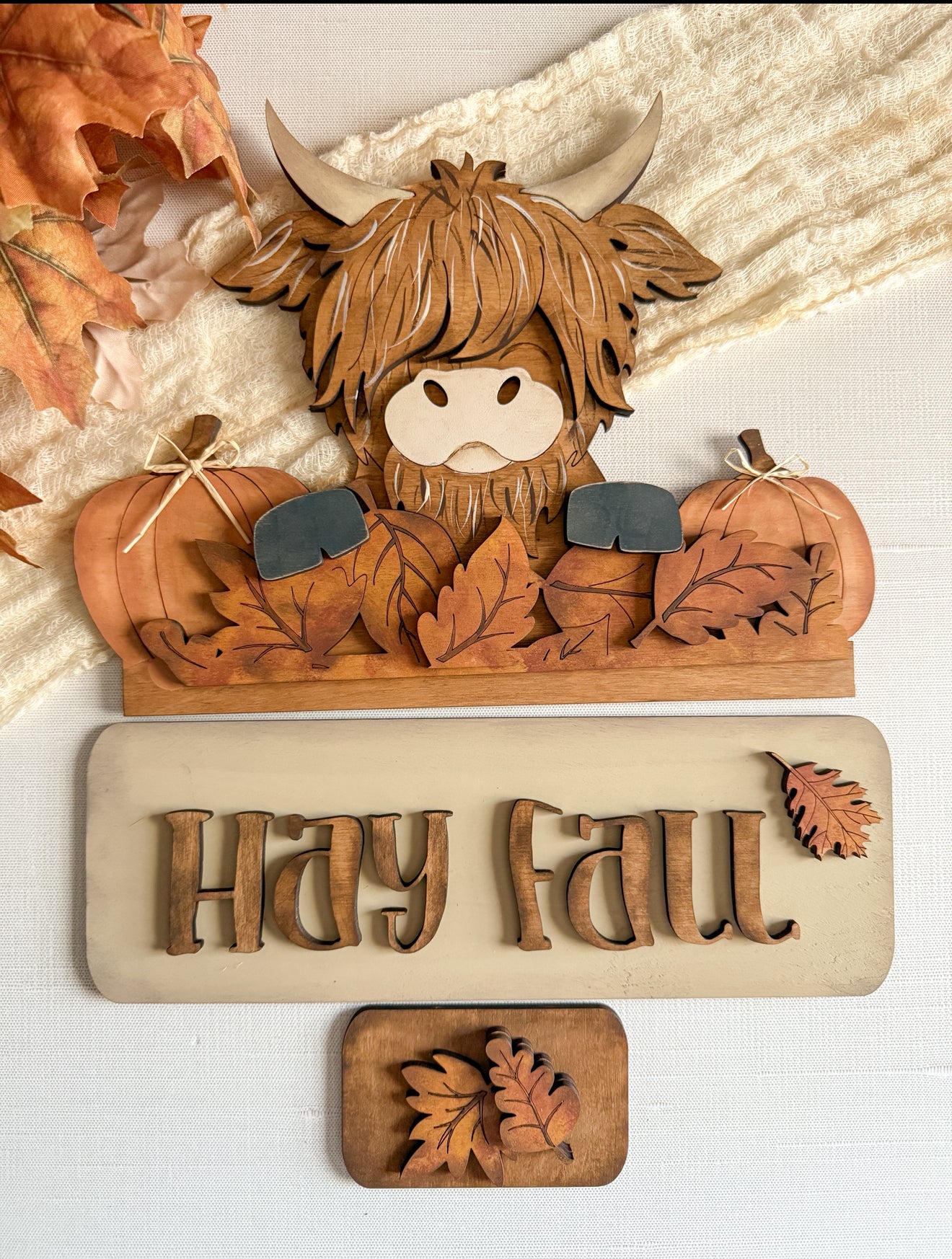 Highland Cow Fall Leaves - ADD ON for Interchangeable Rustic Truck/ Basket - FINISHED PRODUCT