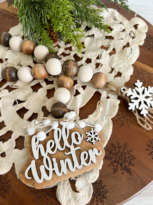 Hello Winter Wood Bead Garland