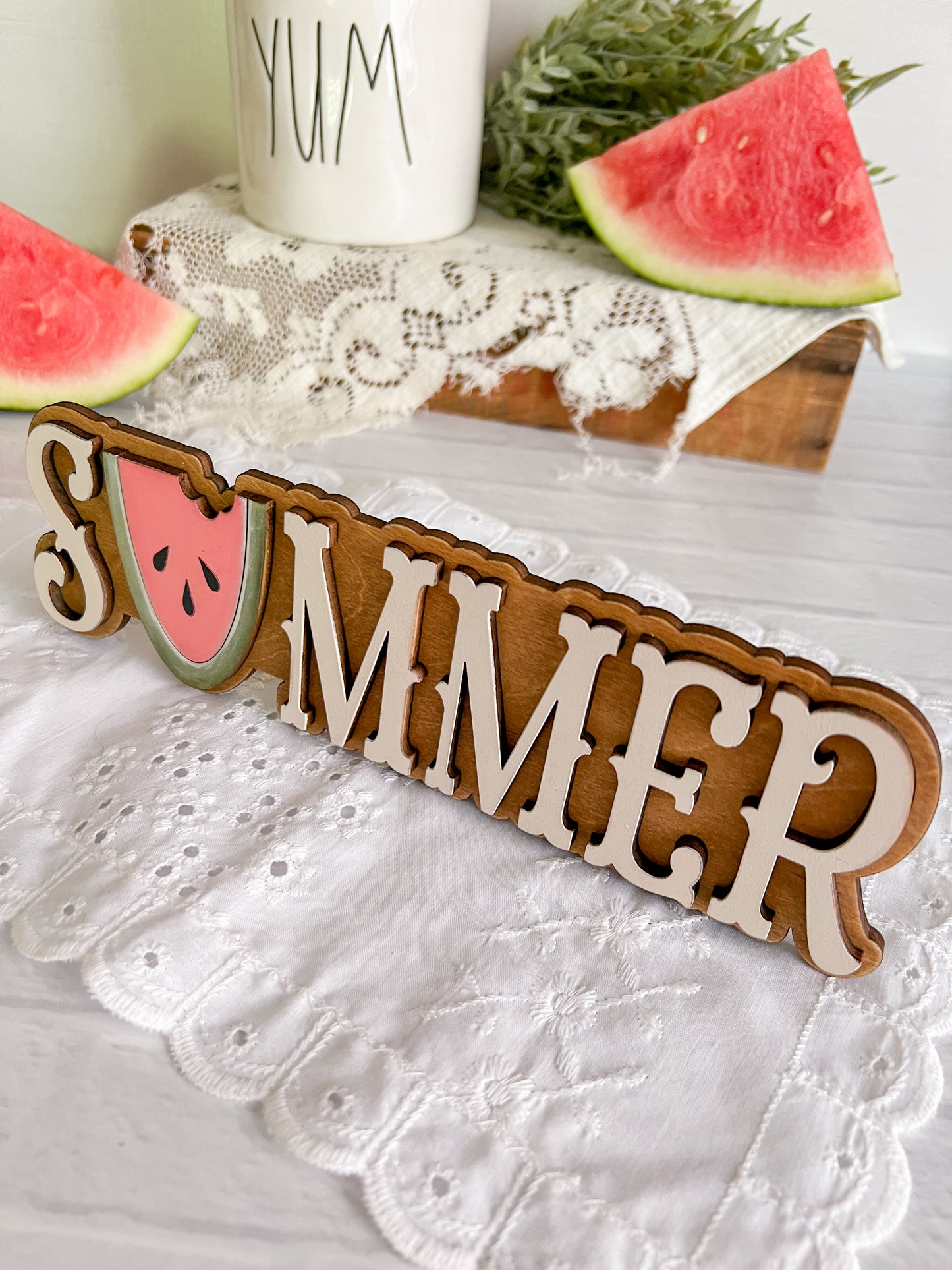 Watermelon SUMMER word 3D wood sign