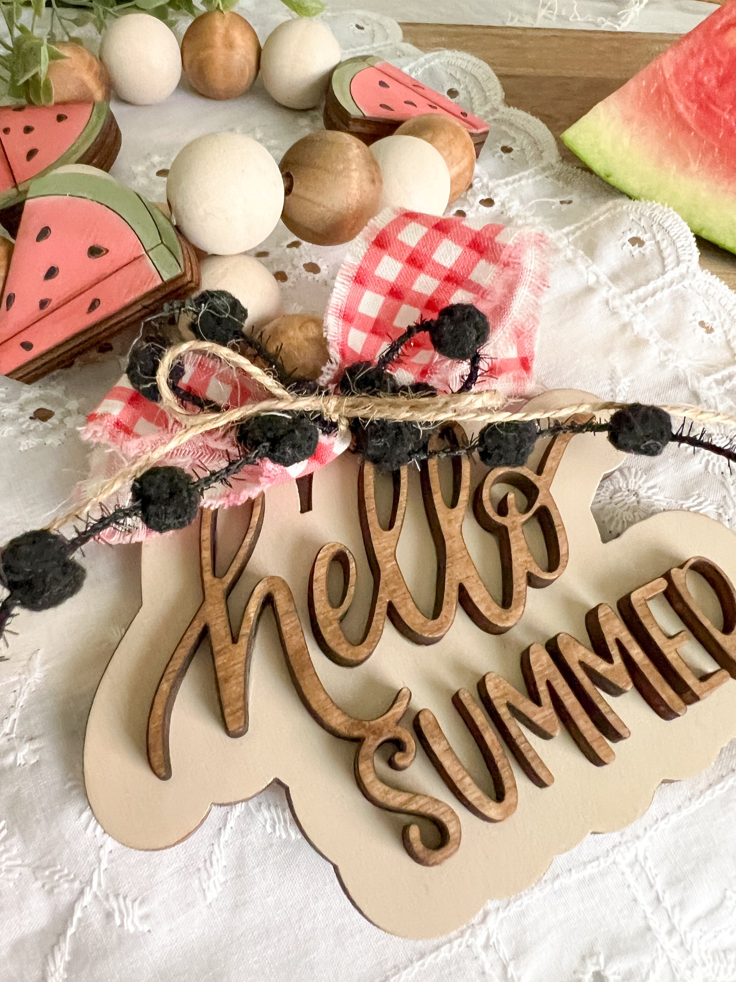 Hello Summer Watermelon Wood Bead Garland