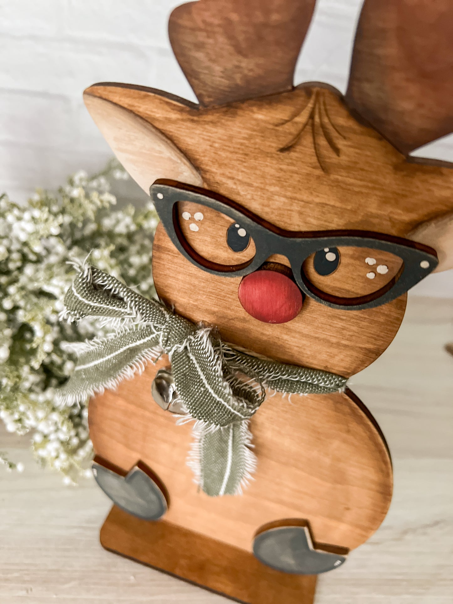 Nerdy Reindeer 10” 3D Wooden Shelf Sitter