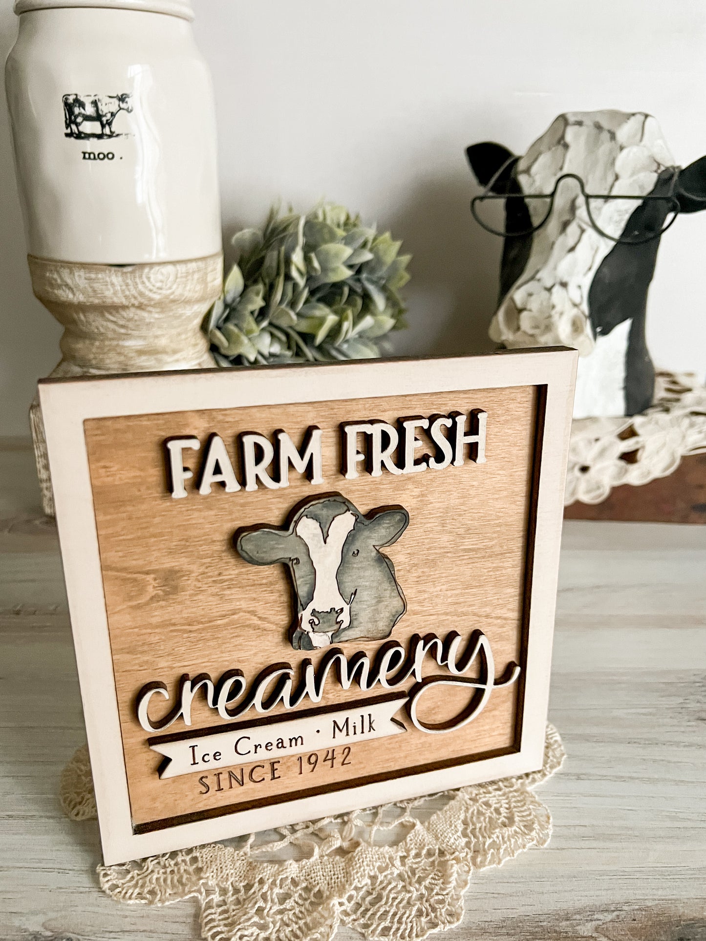 Farm Fresh Creamery Cow 3D Sign