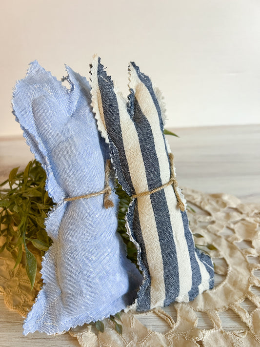 Upcycled Fabric Bunny Ornies - stripe denim and blue