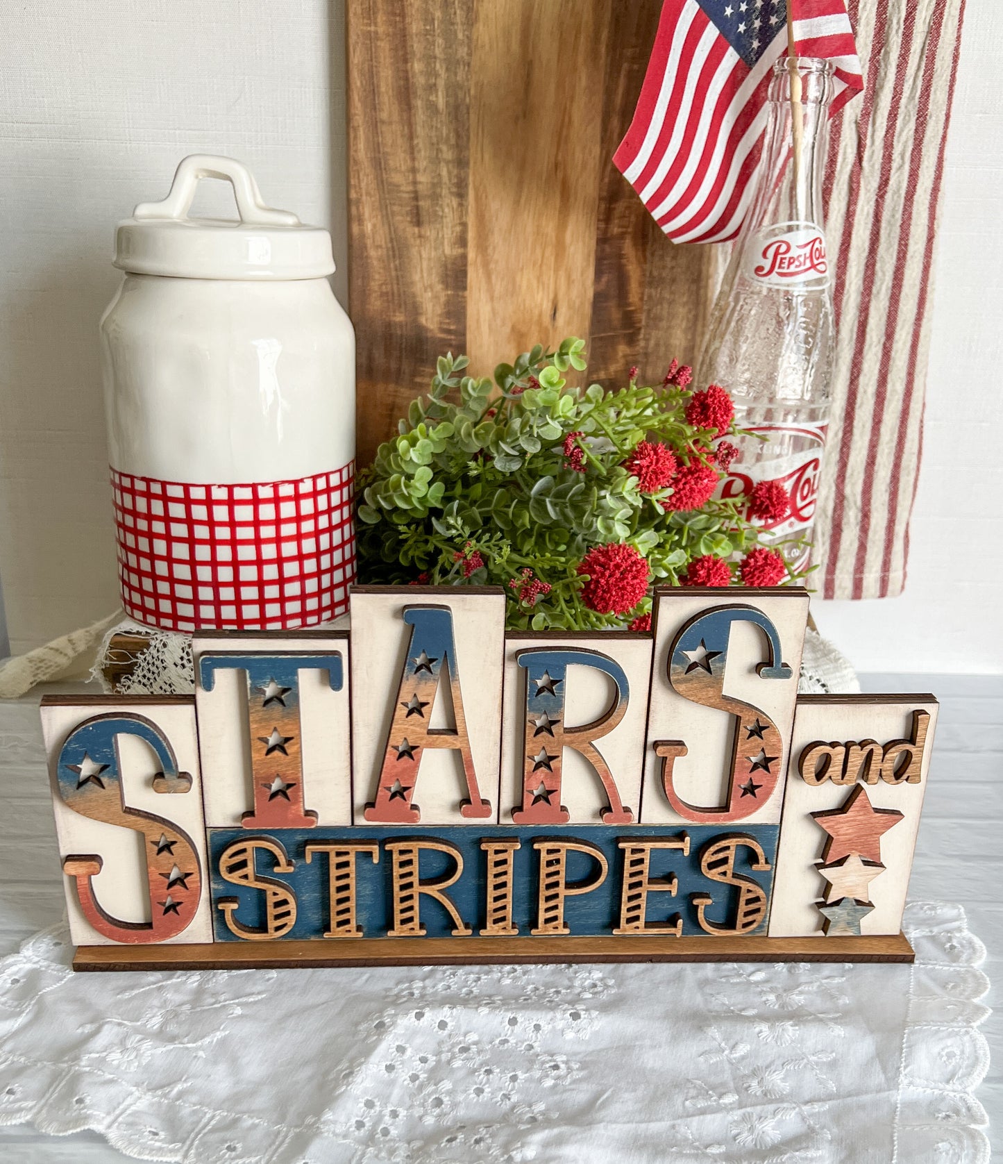 Stars & stripes Wood Block shelf sitter - FINISHED PRODUCT