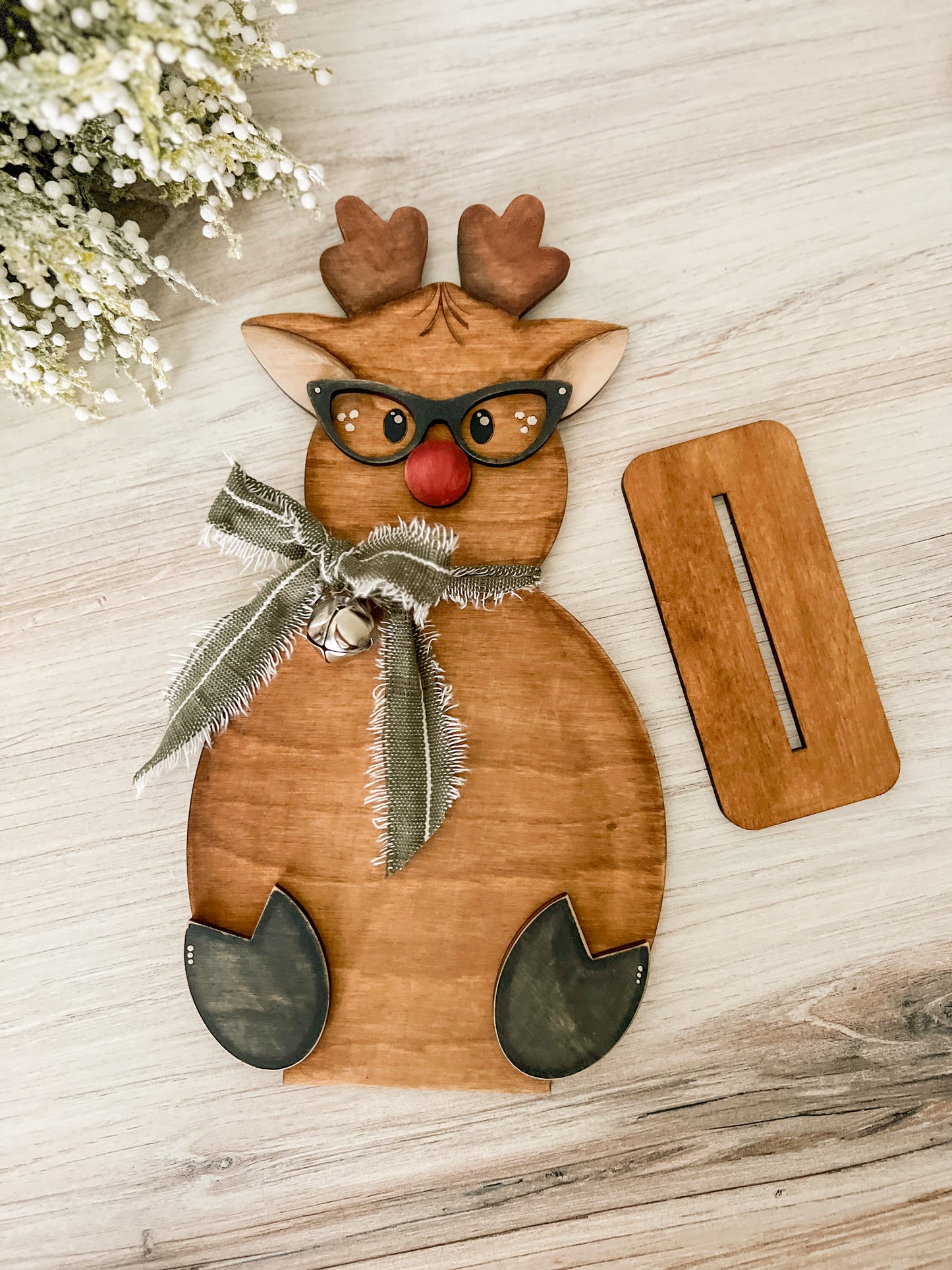 Nerdy Reindeer 10” 3D Wooden Shelf Sitter