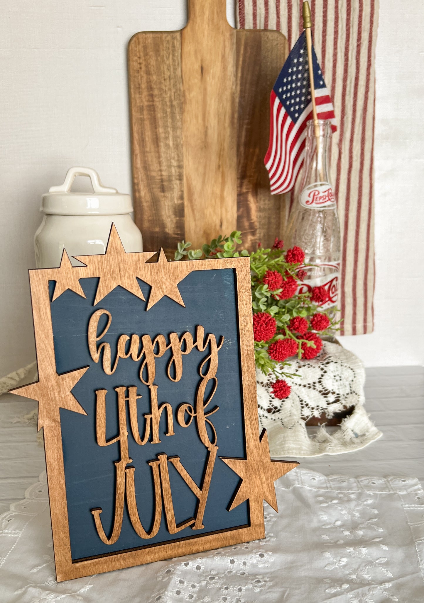 4th of July Star Wooden 3D Sign