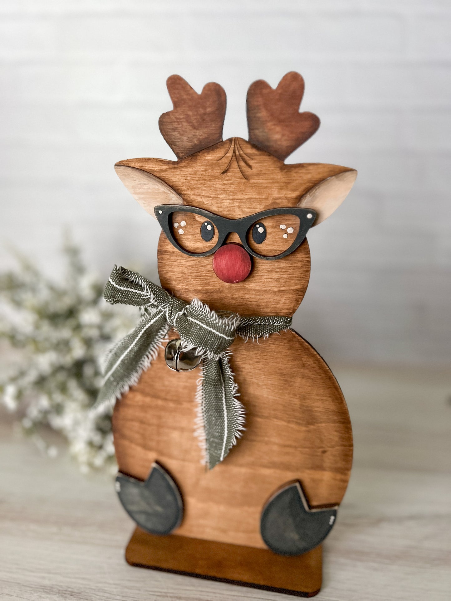 Nerdy Reindeer 10” 3D Wooden Shelf Sitter