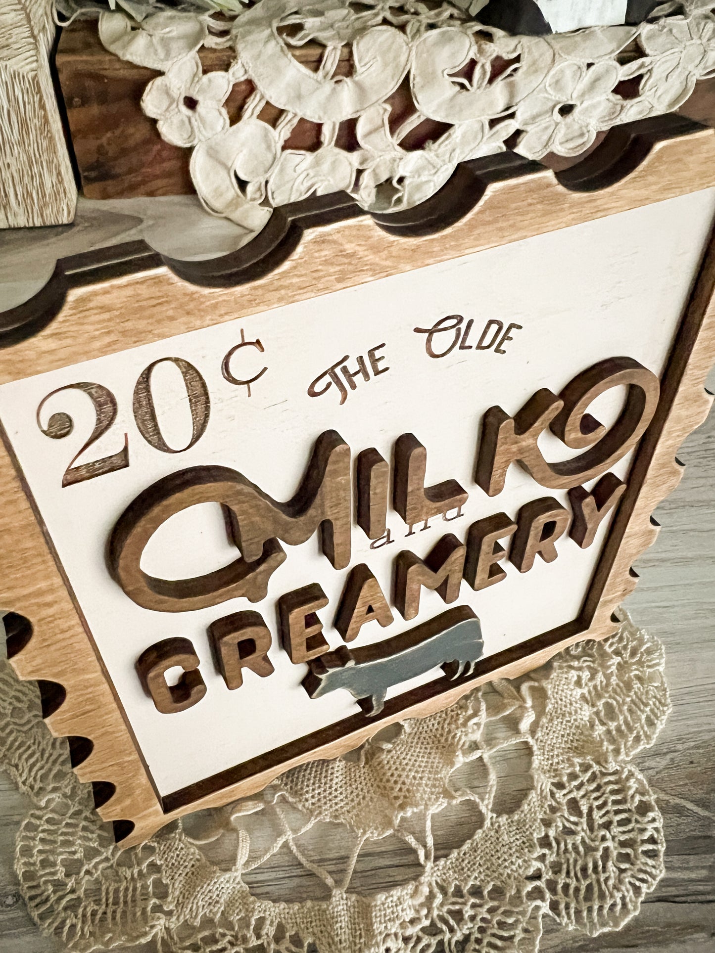 The Olde Milk & Creamery Postage Stamp 3D Sign