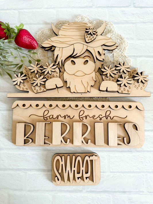 Highland Cow Strawberry Patch - ADD ON for Interchangeable Rustic Truck - DIY HOME KIT - NO PAINT INCLUDED
