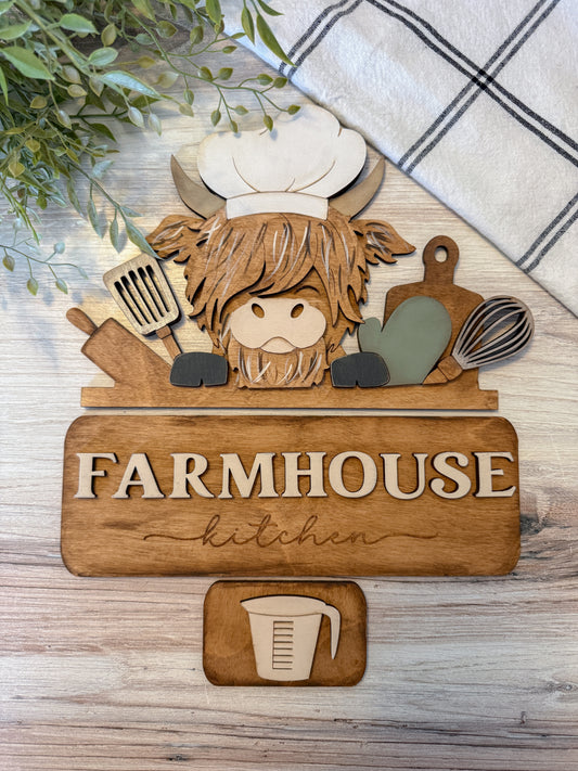 Farmhouse Kitchen Highland Cow Chef - ADD ON for Interchangeable Rustic Truck/Basket - FINISHED PRODUCT