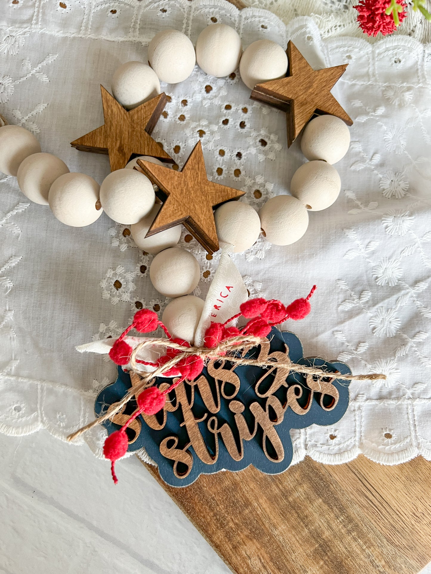 Patriotic Stars & Stripes 3D Wood Bead Garland