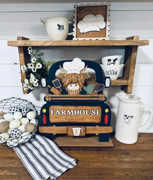 Farmhouse Kitchen Highland Cow Chef - ADD ON for Interchangeable Rustic Truck/Basket - FINISHED PRODUCT