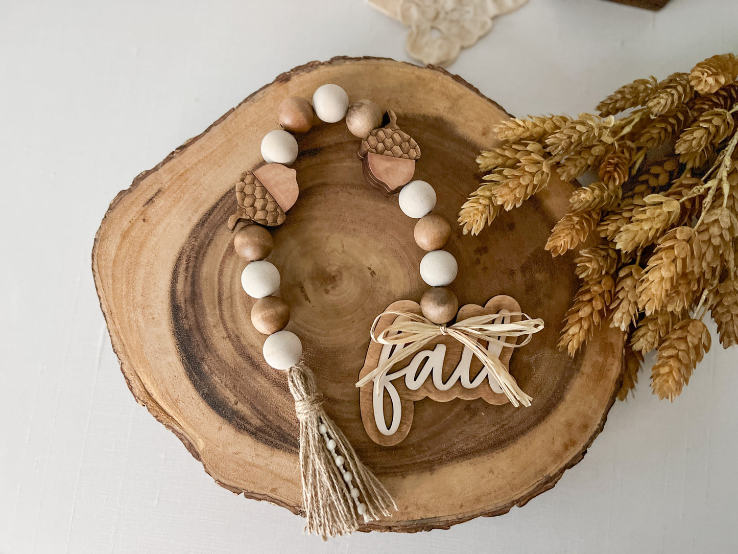 Neutral Fall Acorn Wood Bead Garland