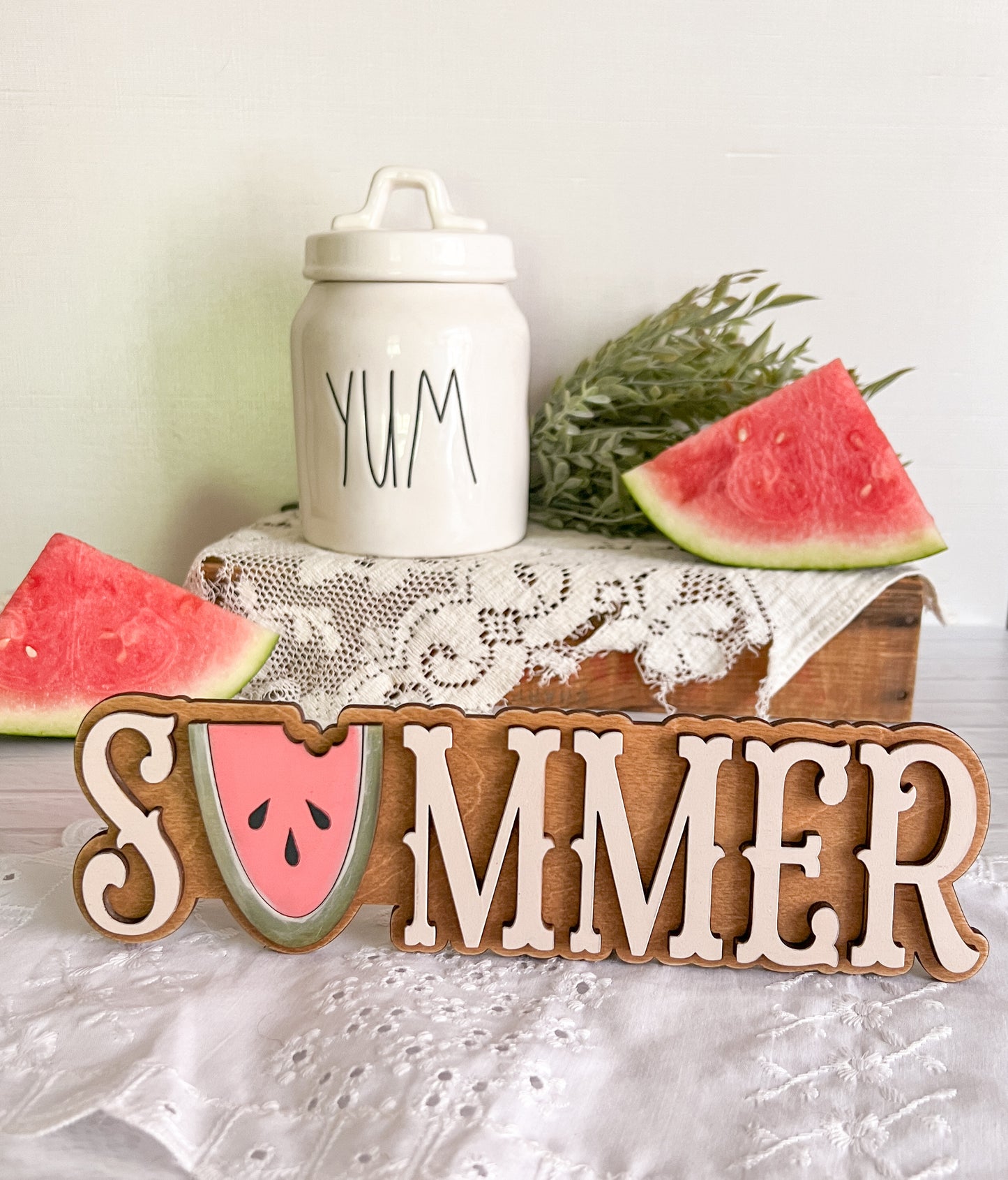 Watermelon SUMMER word 3D wood sign