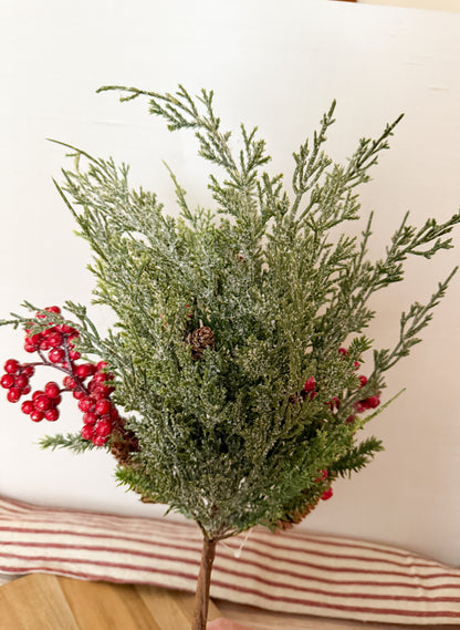 Berry Cedar Frosted Greenery Pick 18"