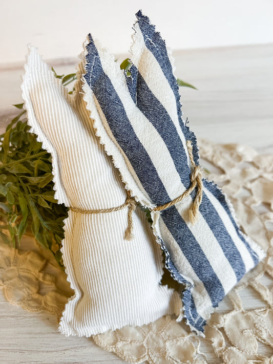 Upcycled Fabric Bunny Ornies - denim stripe and white