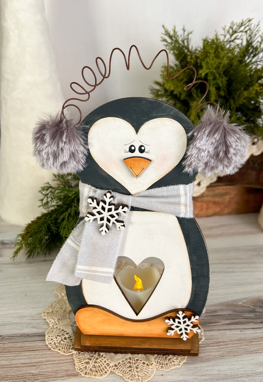 Penny the Winter Penguin Tealight Shelf Sitter - FINISHED PRODUCT