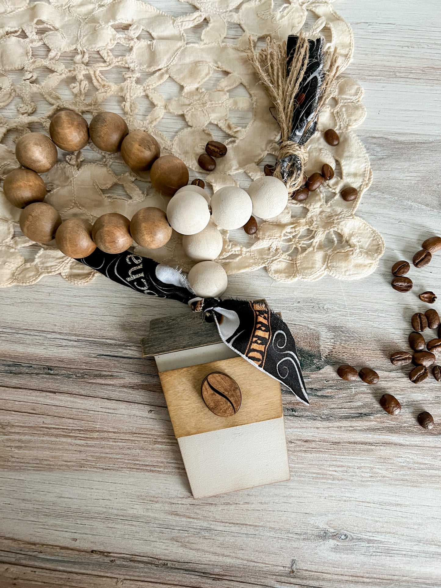 Coffee Mug Wood Bead Garland