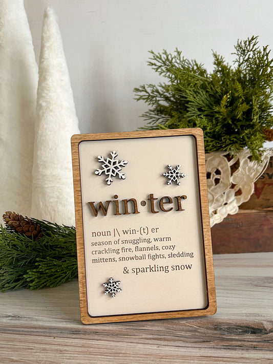 Winter Definition 3D Laser Wood Sign