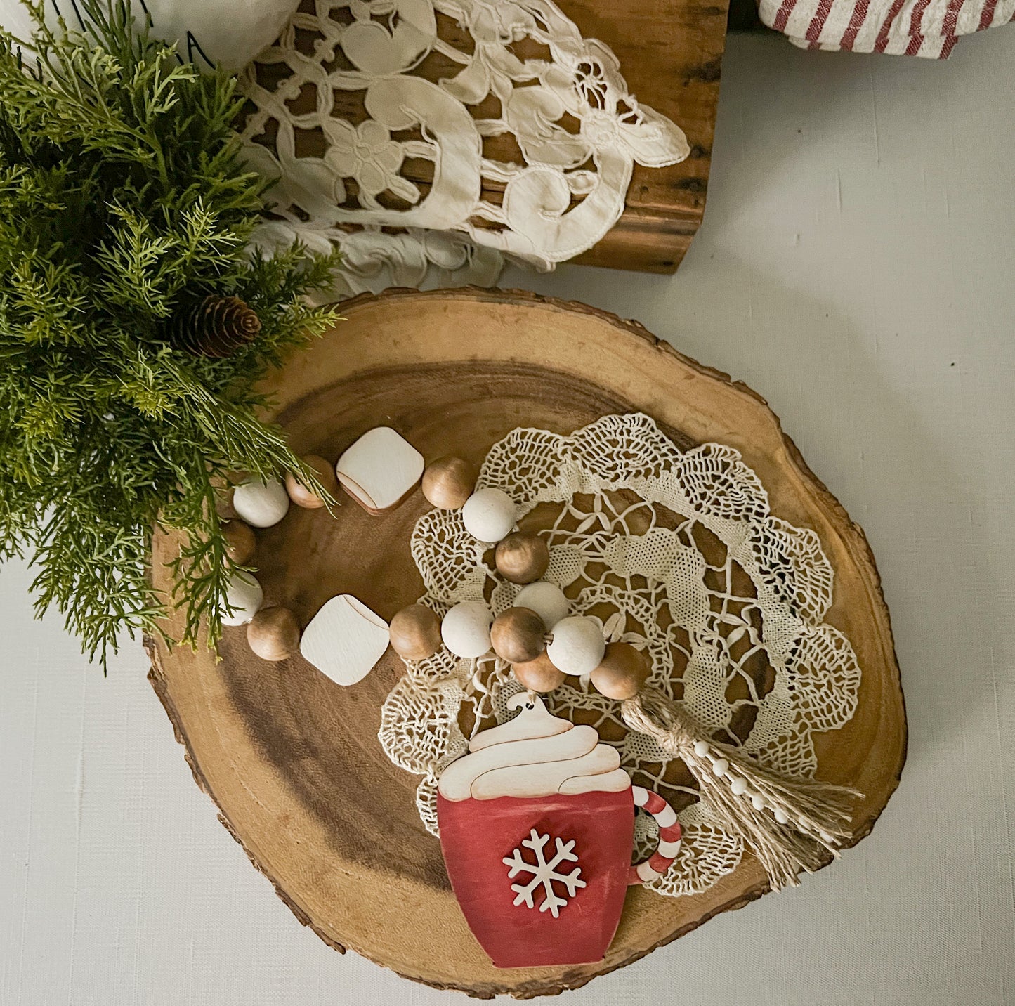 Hot Cocoa Mug Wood Bead Garland