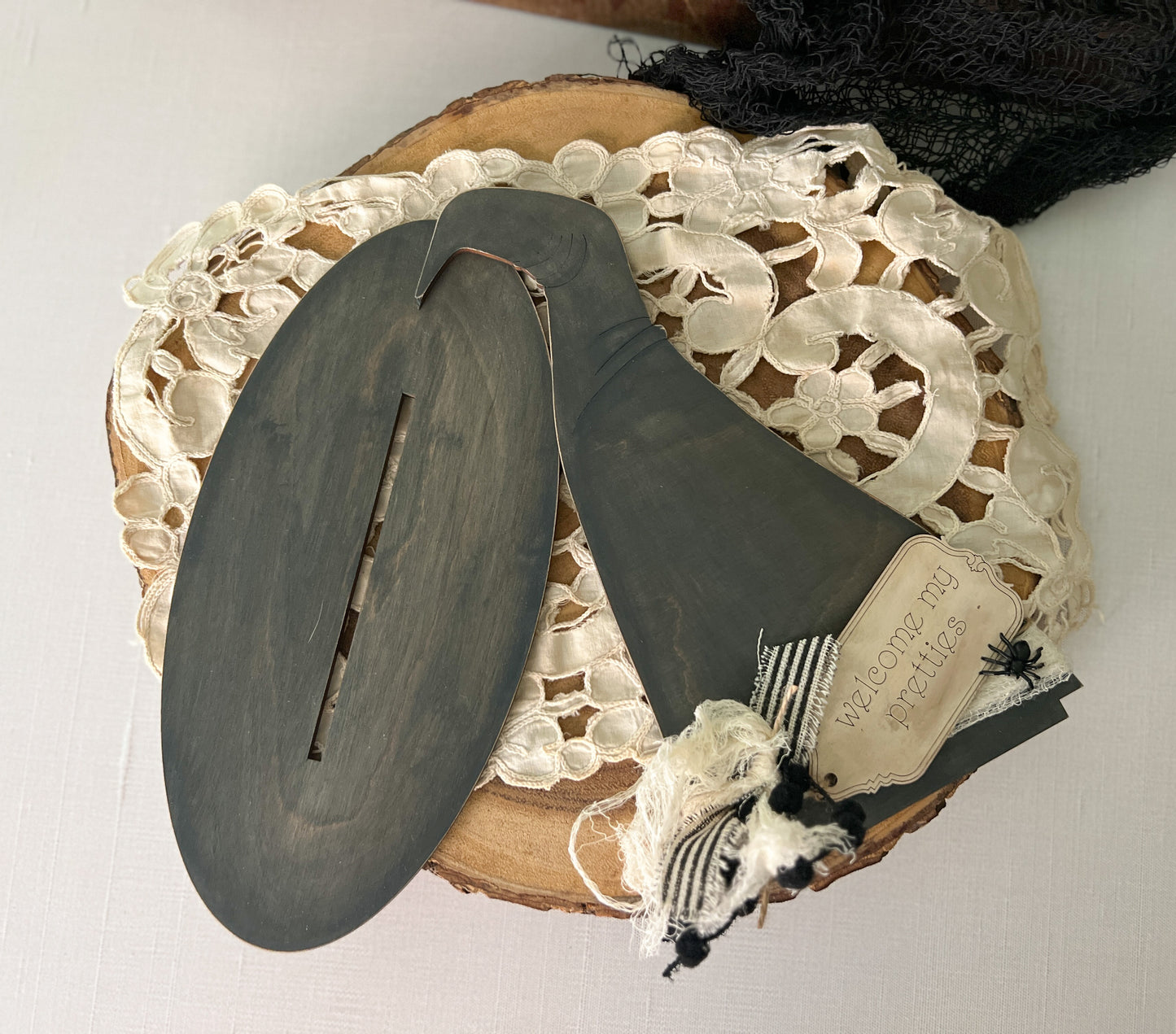 Witch's Hat Shelf Sitter - Neutral Halloween Wood Décor