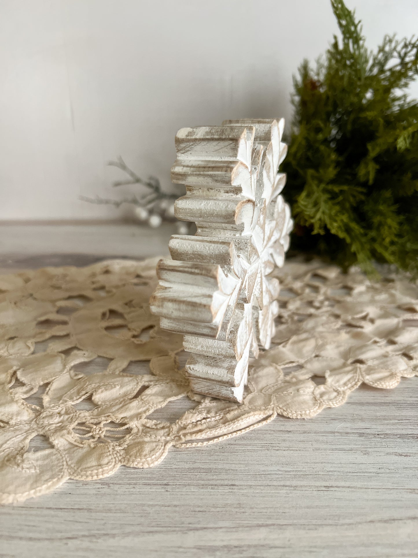 Whitewash Wooden Snowflake 5"x5"