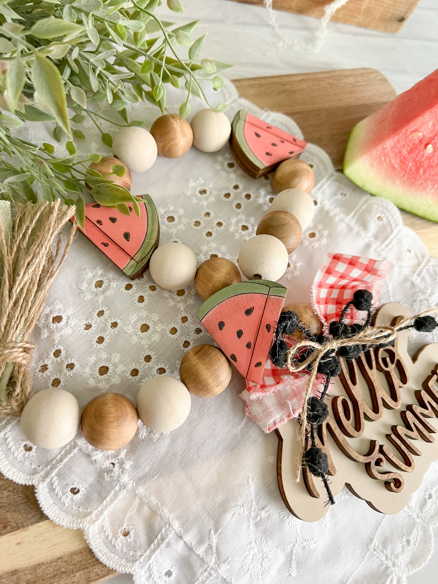 Hello Summer Watermelon Wood Bead Garland