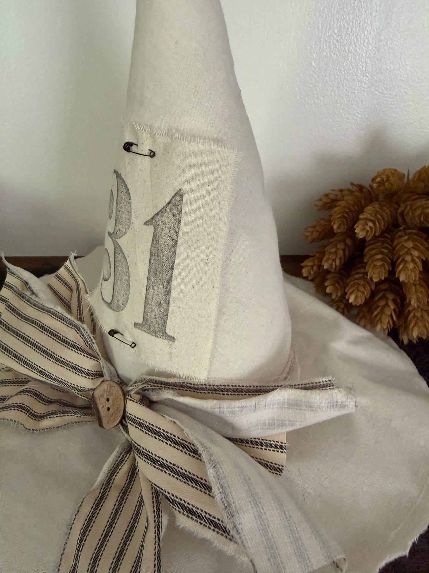 Farmhouse ticking White Witch Hat