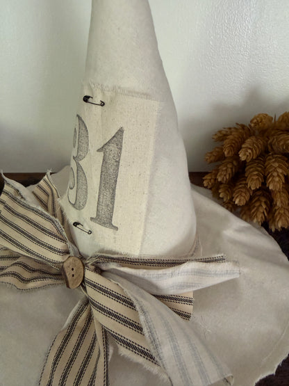 Farmhouse ticking White Witch Hat