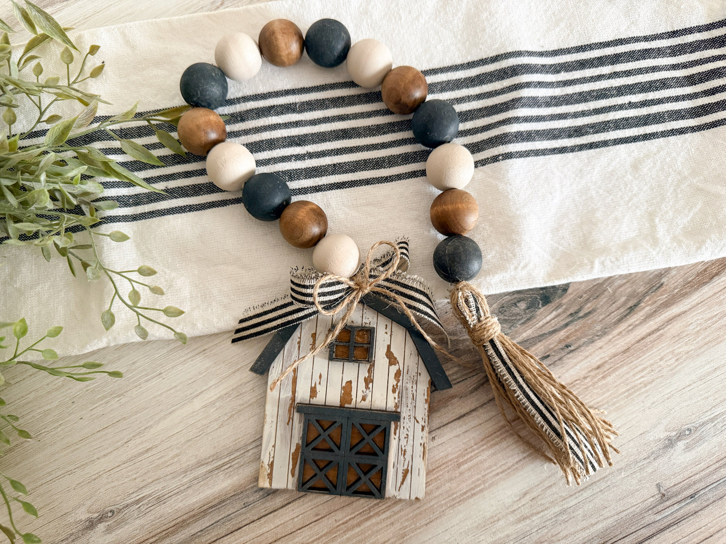 White Chippy Barn Wood Bead Garland