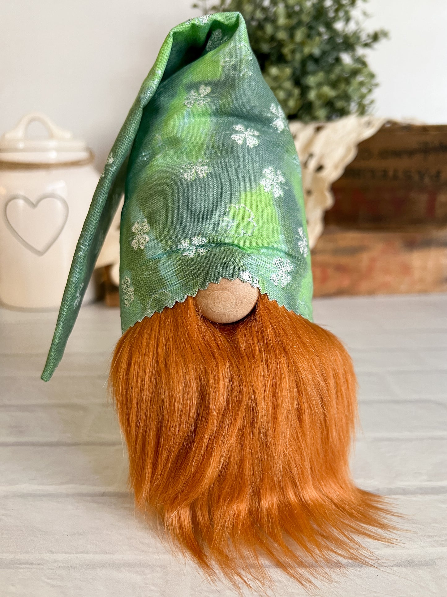 Green Shimmer shamrock fabric gnome