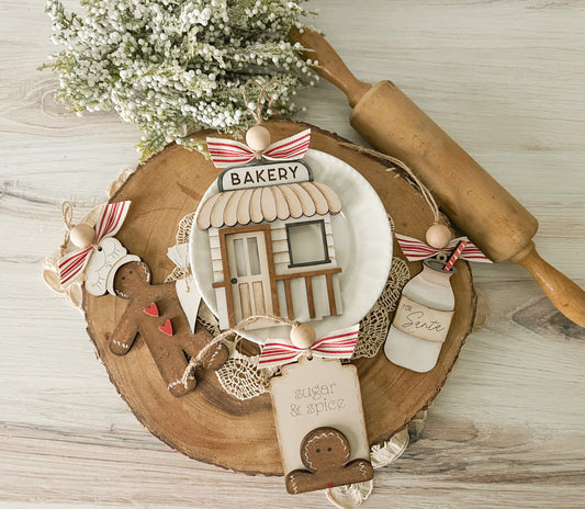 Gingerbread Bakery 3D Bundle of 4 Christmas Ornament set - DIY Kit - Wood Blank Only - No paints included